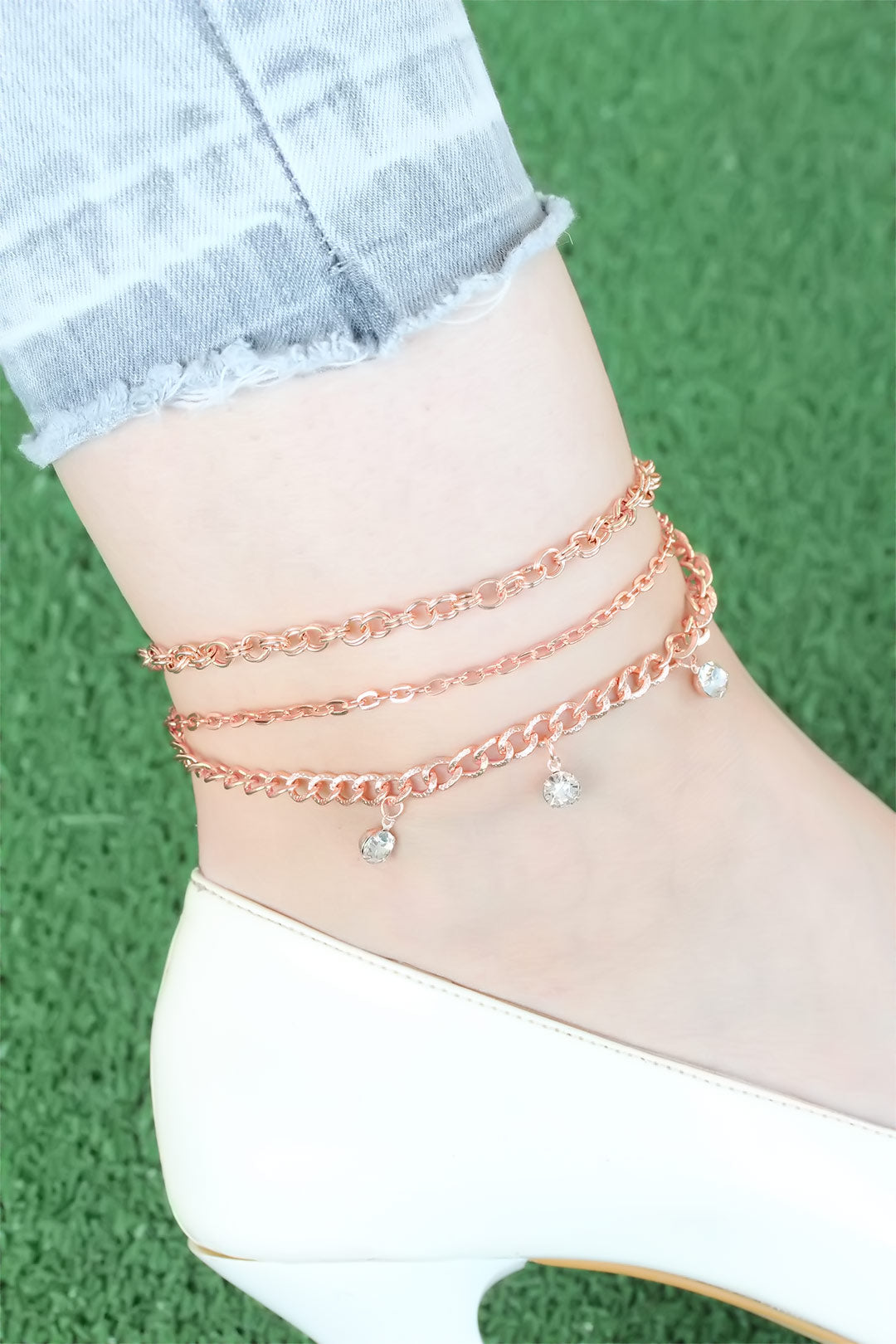 Zircon Stone Rose Color Chain Anklet