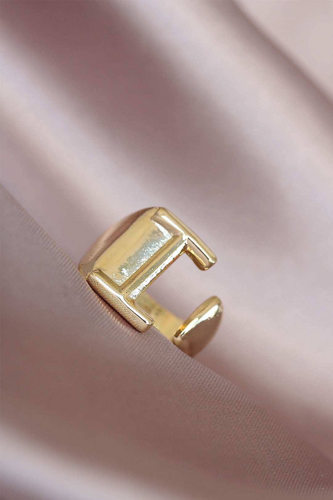 I Letter Gold Color Adjustable Metal Women's Ring