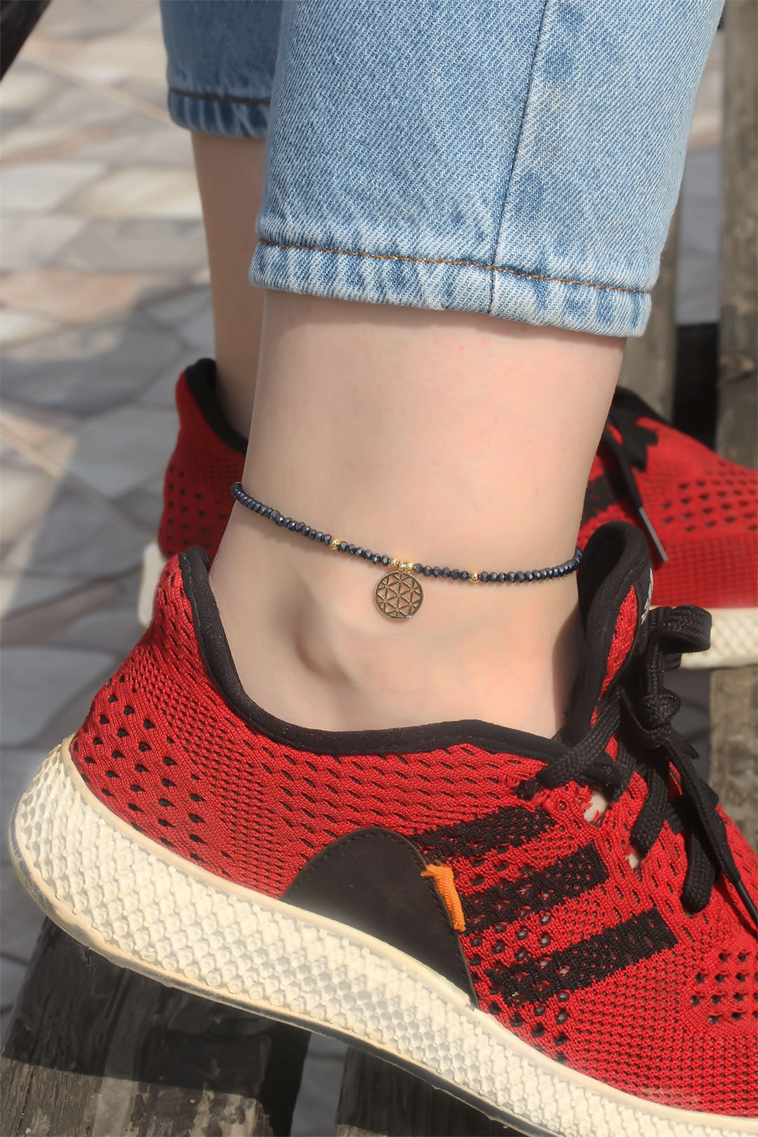 Beaded Anklet with Metal Accessories