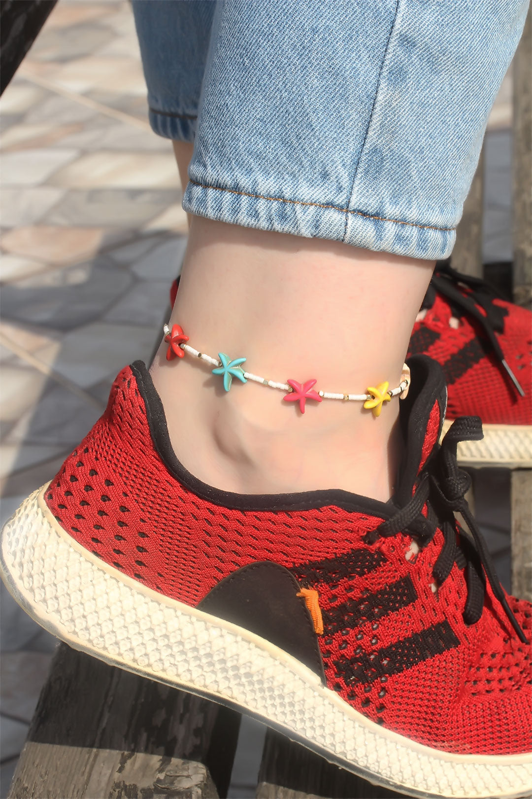 Colorful Starfish Design Beaded Anklet