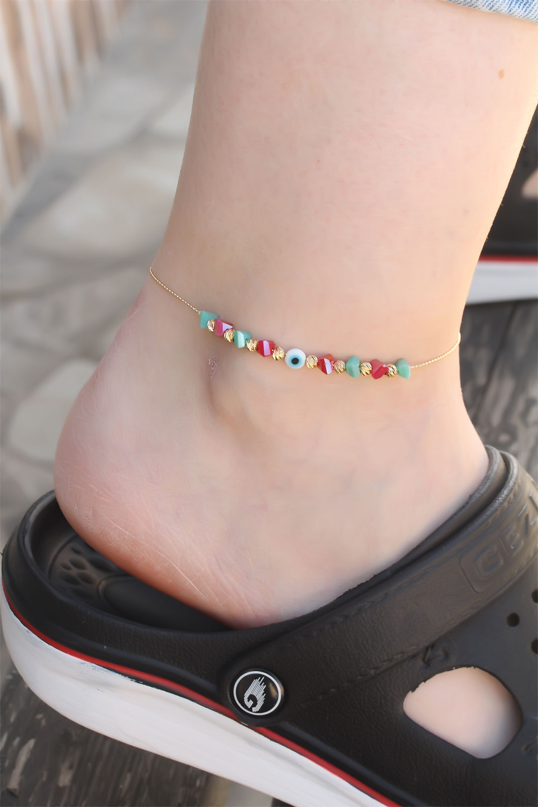 New Season Minimal Evil Eye Bead Detailed Colorful Stone Design Anklet