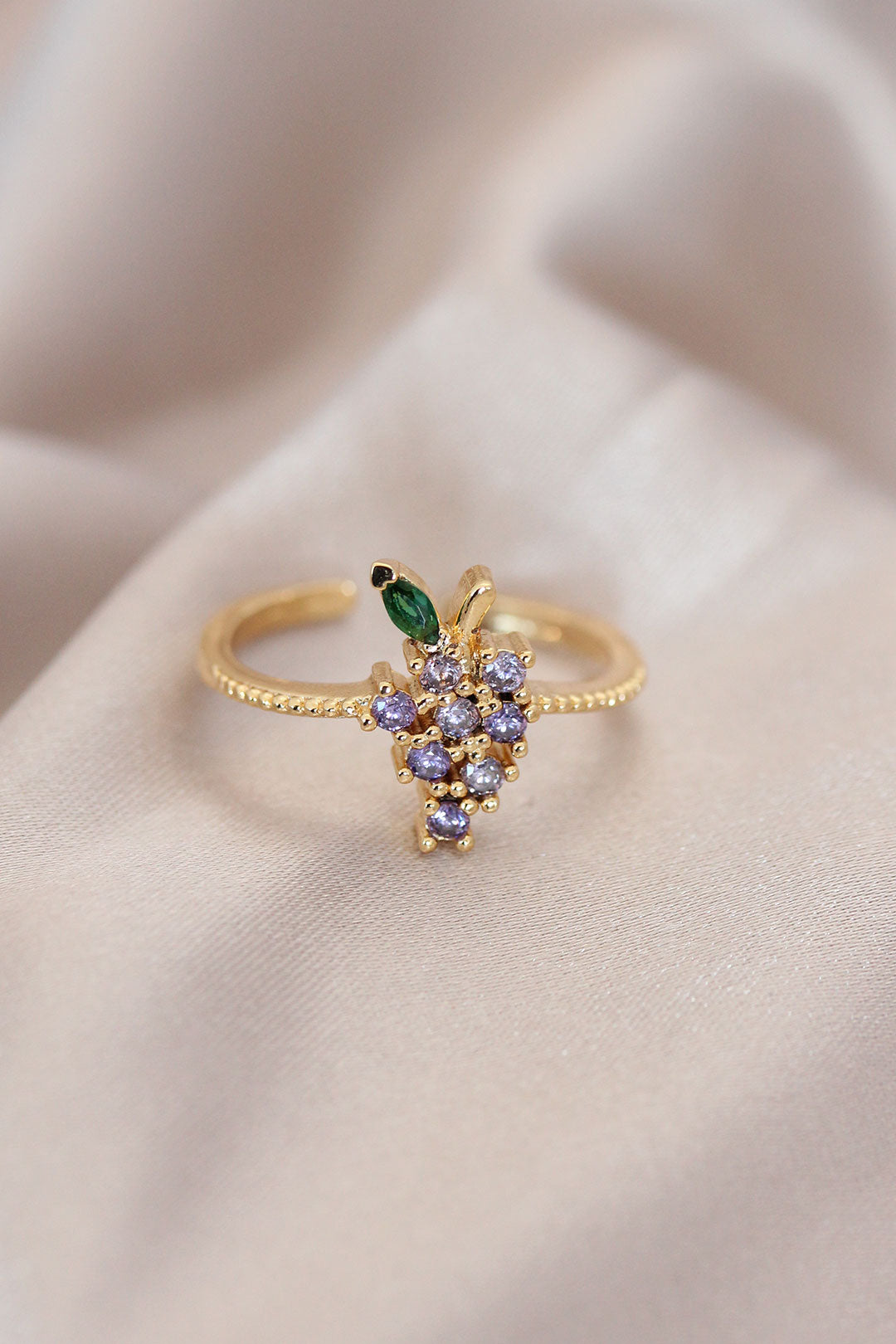 Adjustable Gold Color Metal Colored Zircon Stone Grape Ring