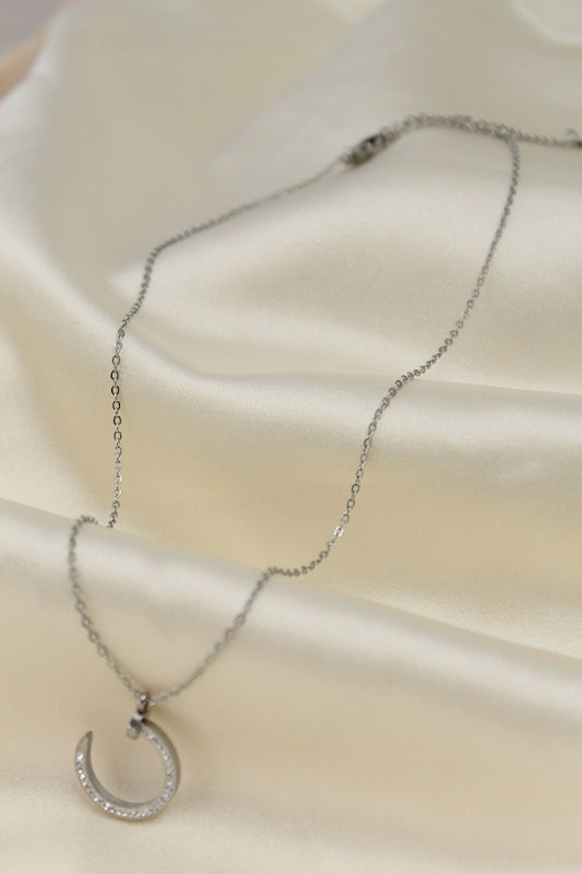 Steel Silver Color Zircon Stone Nail Model Women's Necklace