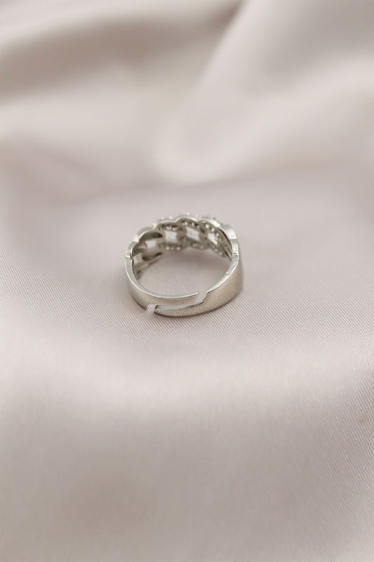 Silver Color Metal Chain Model Stone Women's Ring