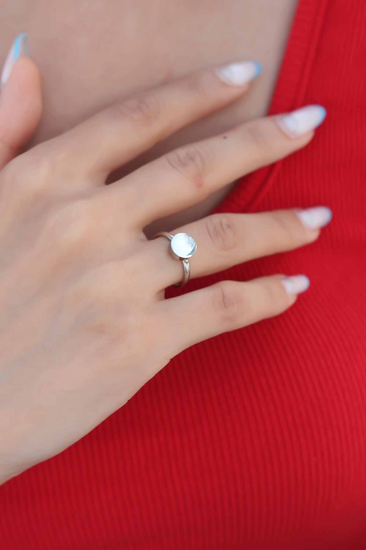 Round Plate Silver Color Women's Ring
