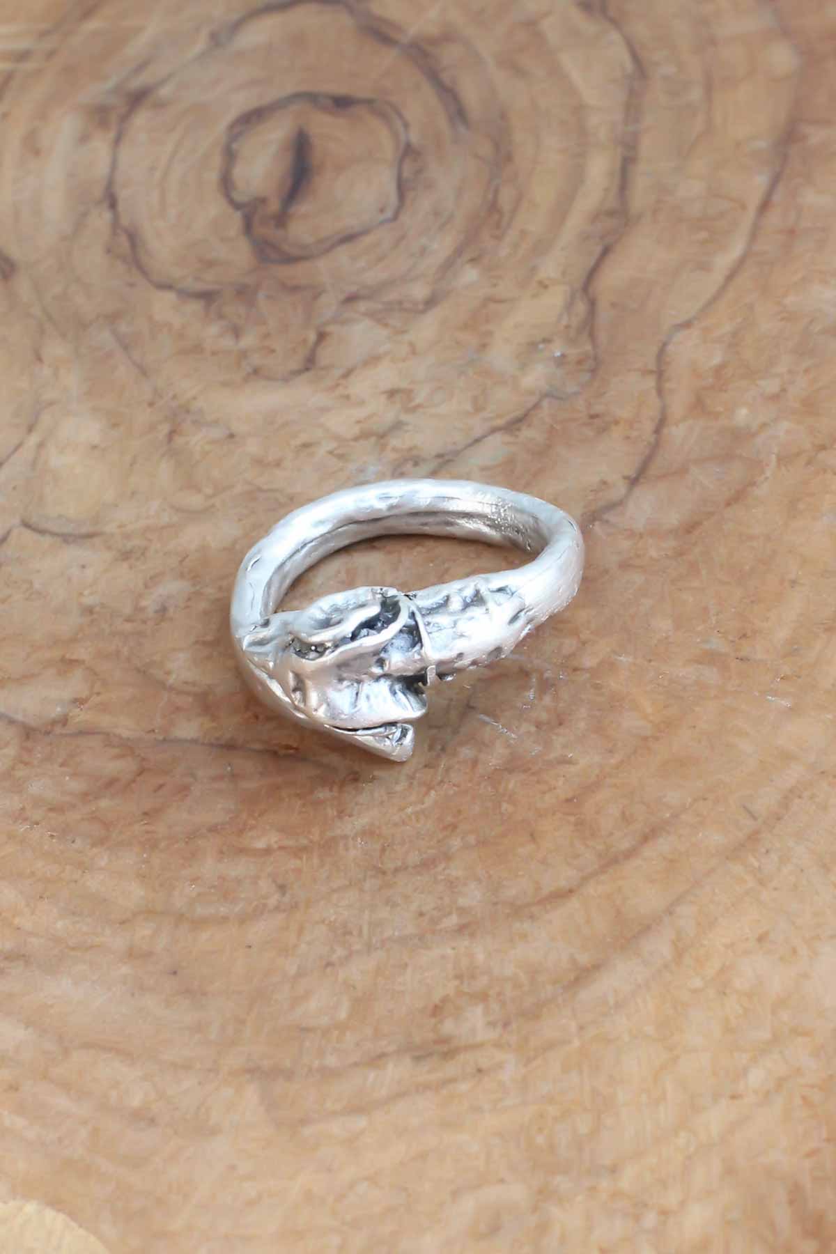 Goat Figured Silver Color Adjustable Men's Ring
