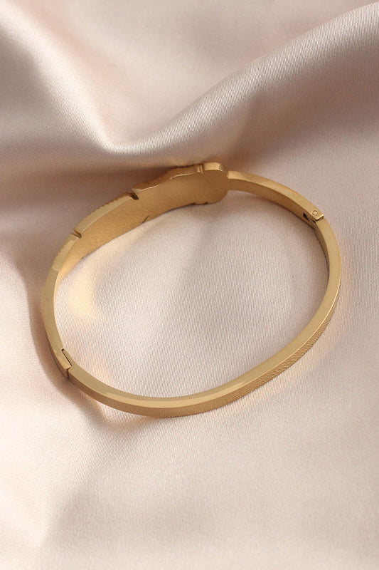 Gold Color Leaf Model Zircon Stone Detail Cuff Women's Bracelet