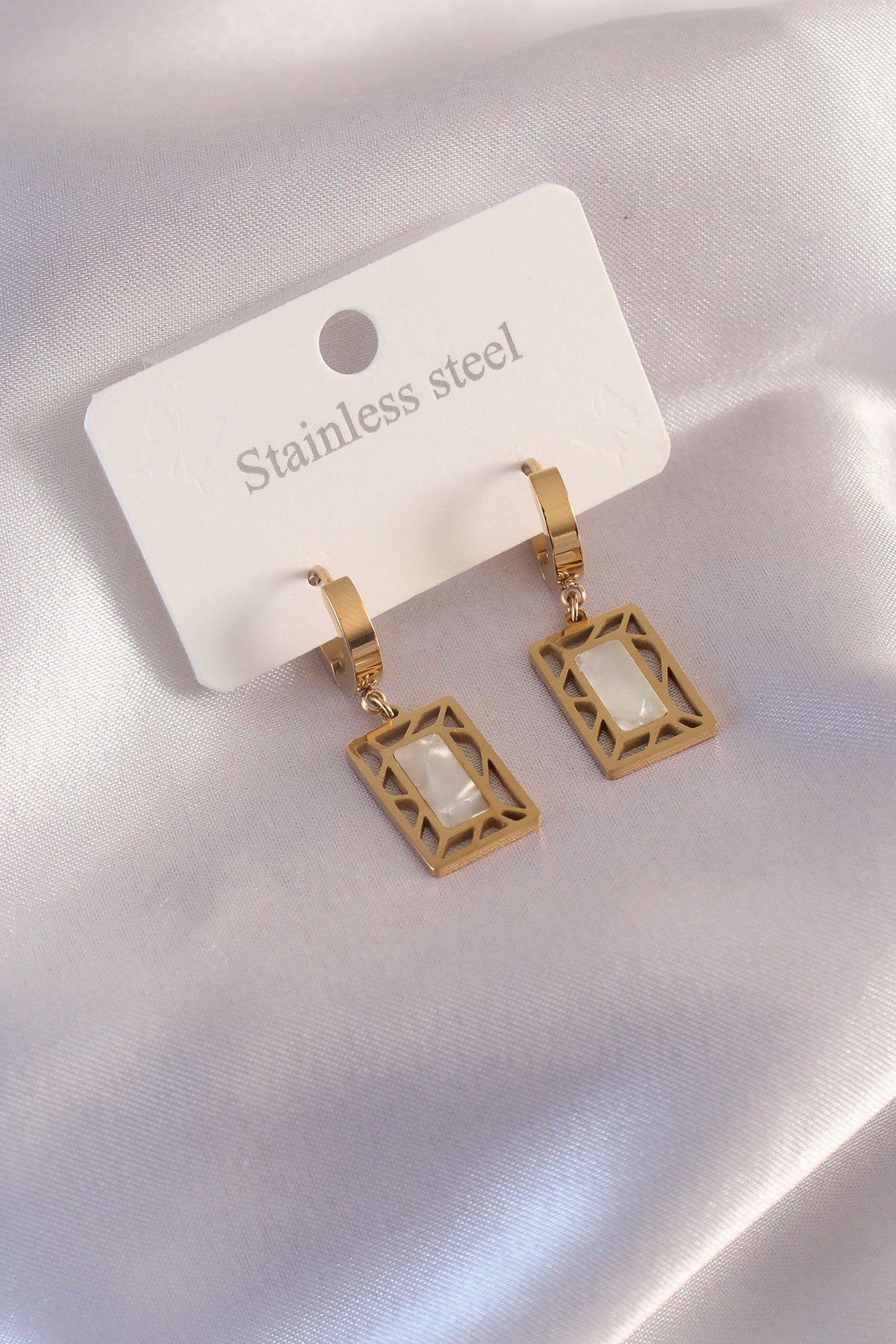 Steel Gold Color Square Women's Earrings