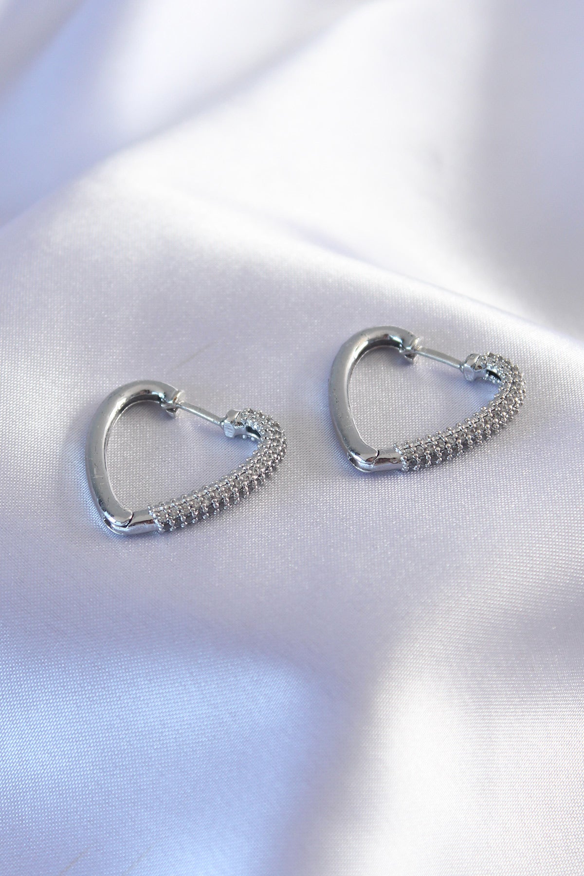 Silver Color Zircon Stone Heart Model Women's Earrings