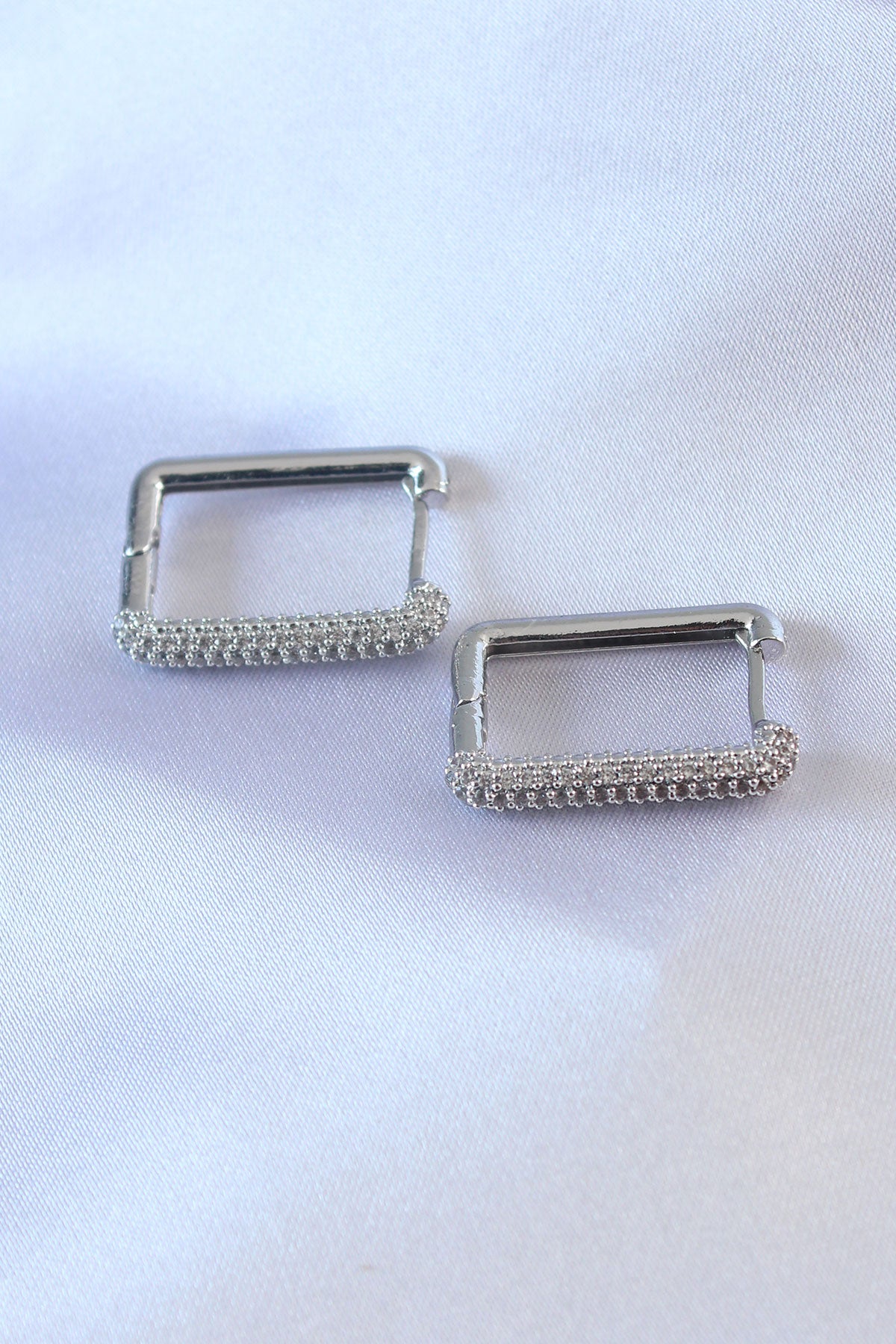 Silver Color Square Model Zircon Stone Brass Women's Earrings