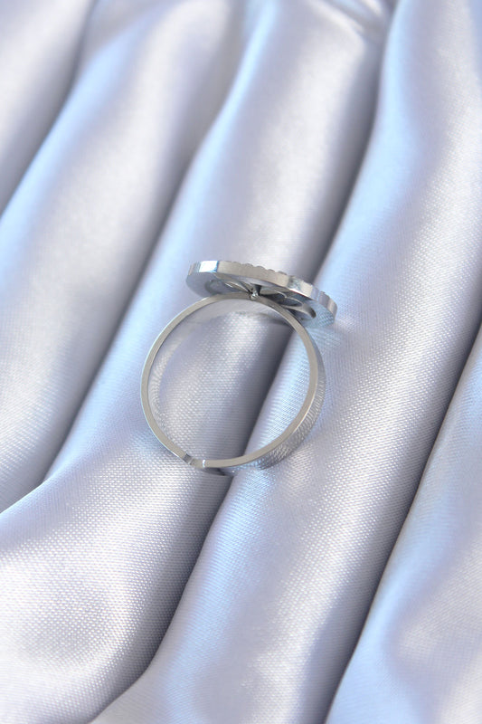 316L Steel Silver Color Zircon Stone Clover Model Women's Ring