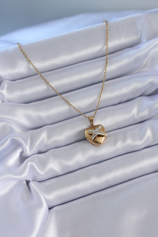 316L Steel Gold Color Zircon Detail Heart Model Women's Necklace
