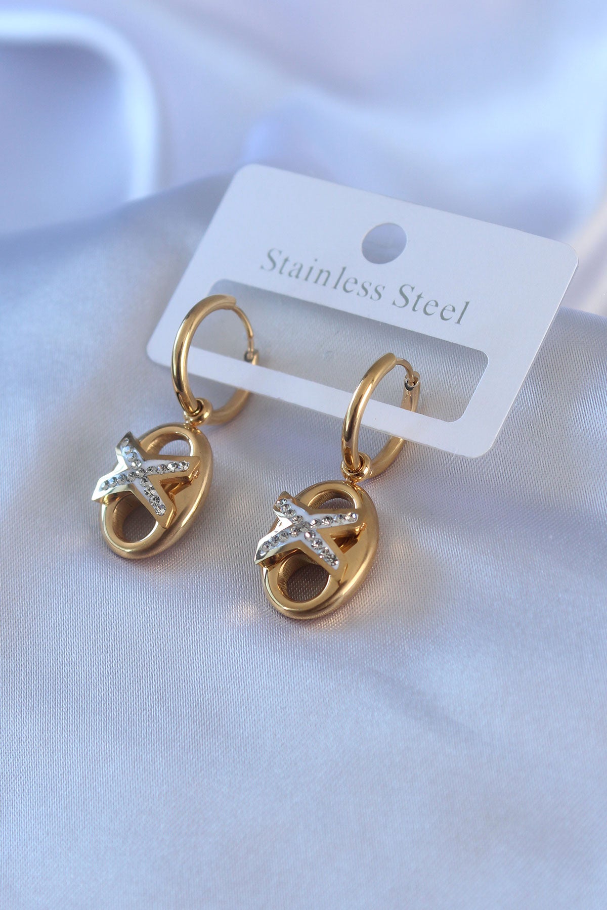 316L Steel Gold Color Zircon Stone Detail Women's Earrings