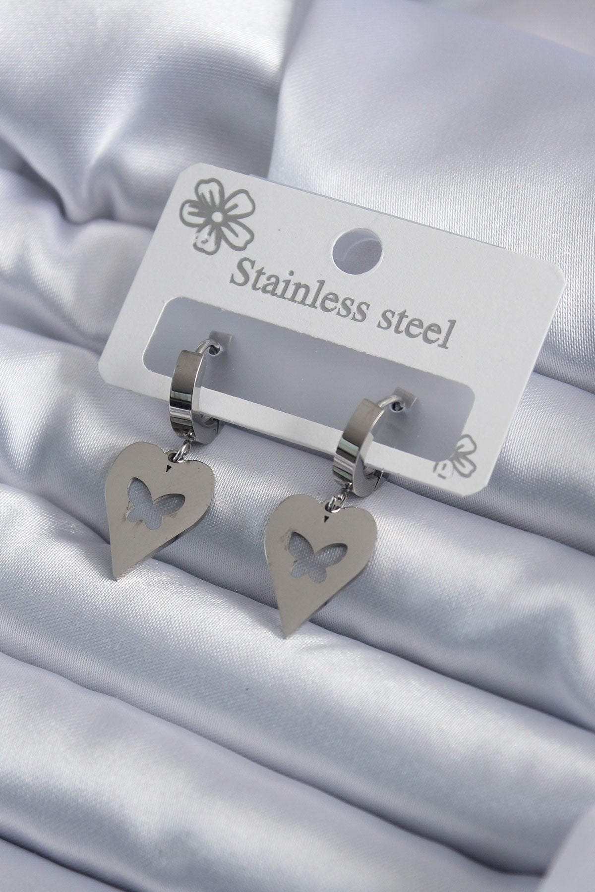 316L Steel Silver Color Heart Model Butterfly Embroidery Women's Earrings