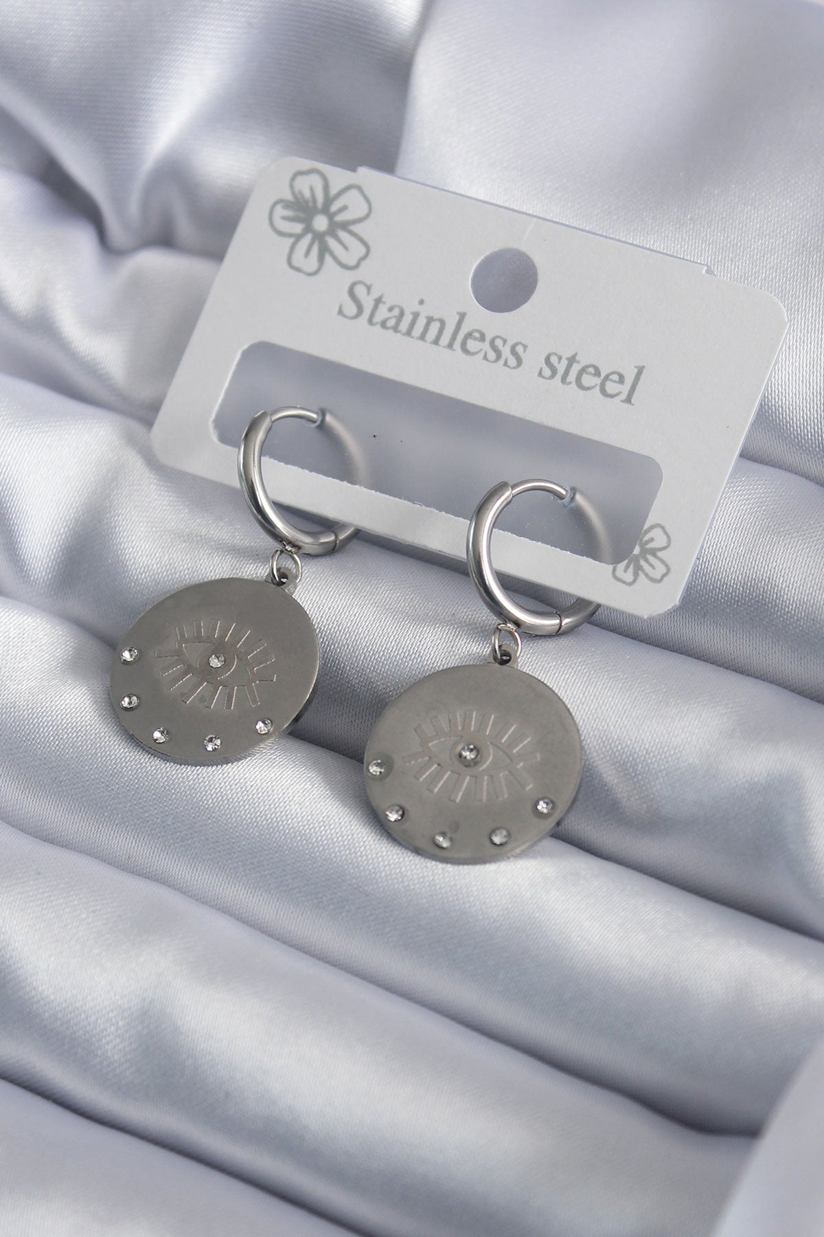 316L Steel Silver Color Eye Embroidery Zircon Stone Detail Women's Earrings