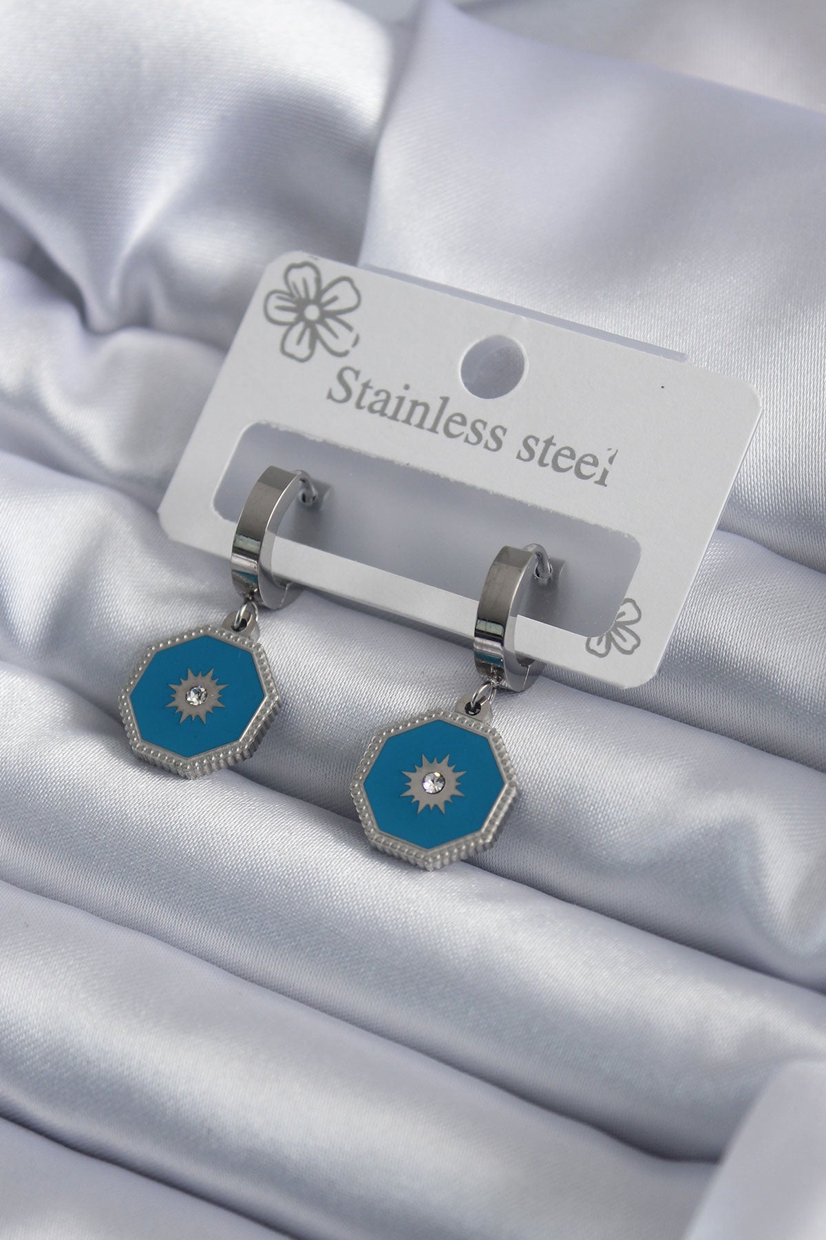 316L Steel Silver Color Geometric Model Zircon Stone Detail Women's Earrings