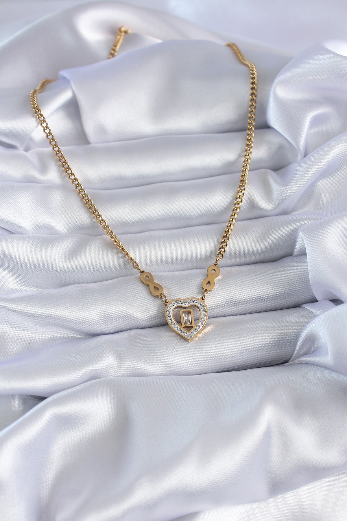 316L Steel Gold Color Zircon Stone Heart Model Infinity Detail Women's Necklace