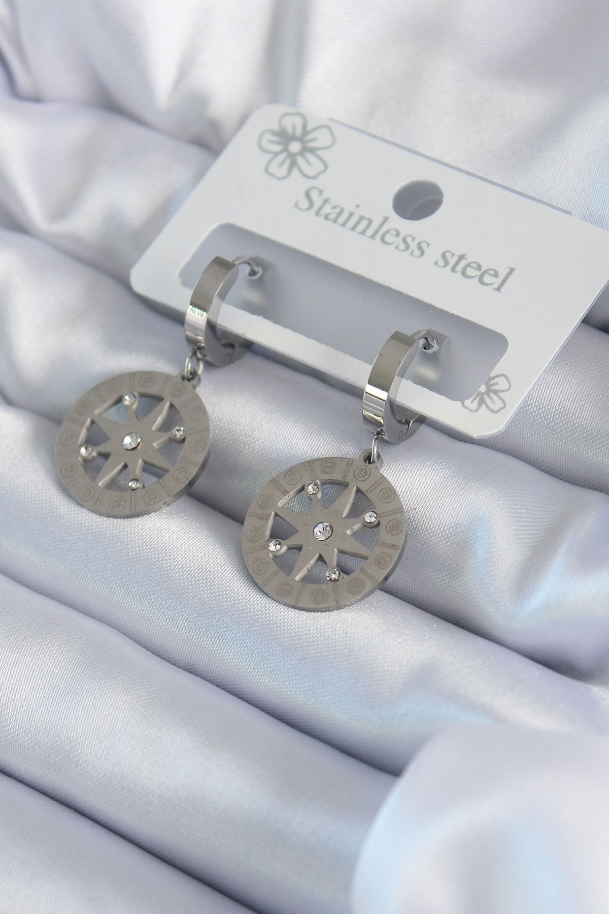 316L Steel Silver Color Pole Star Model Zircon Stone Processing Detail Women's Earrings