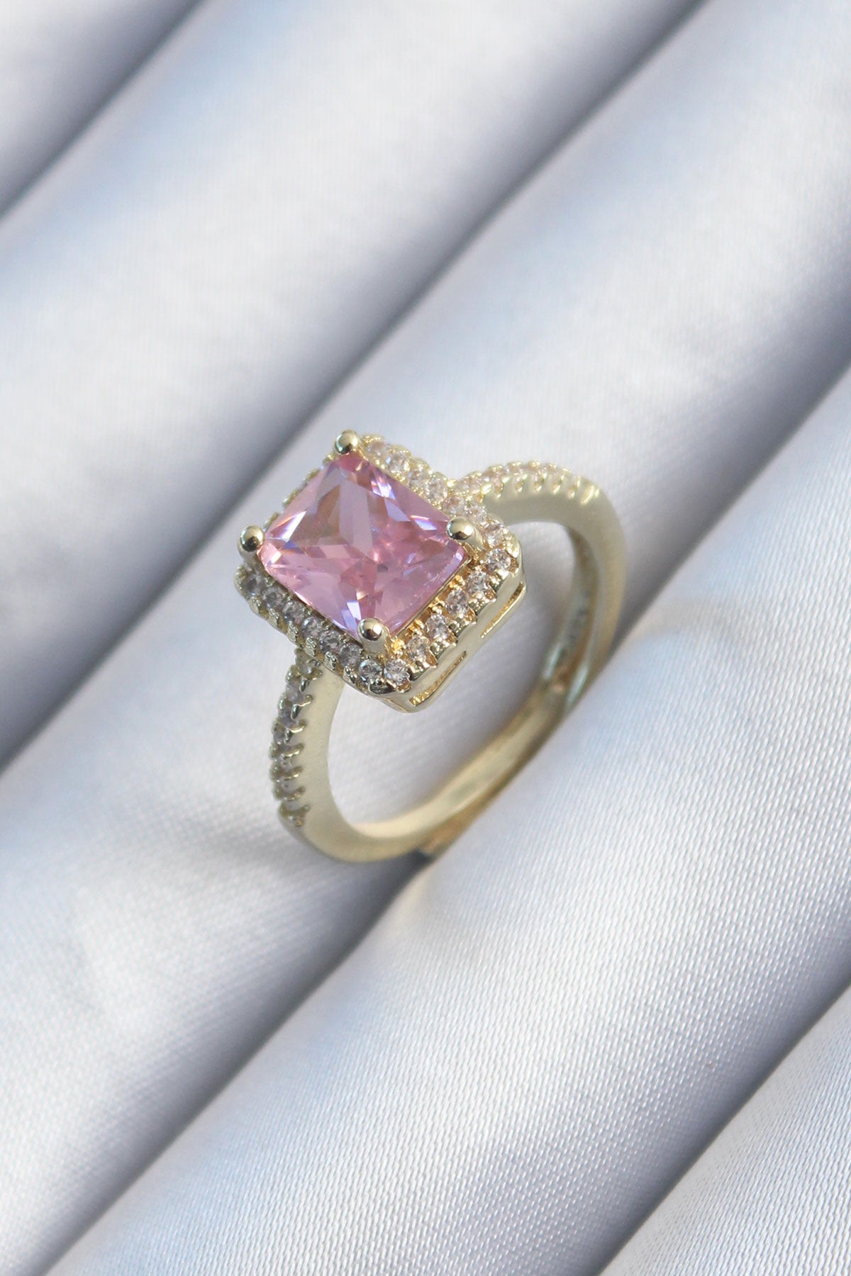 Brass Gold Color Pink Zircon Stone Women's Ring