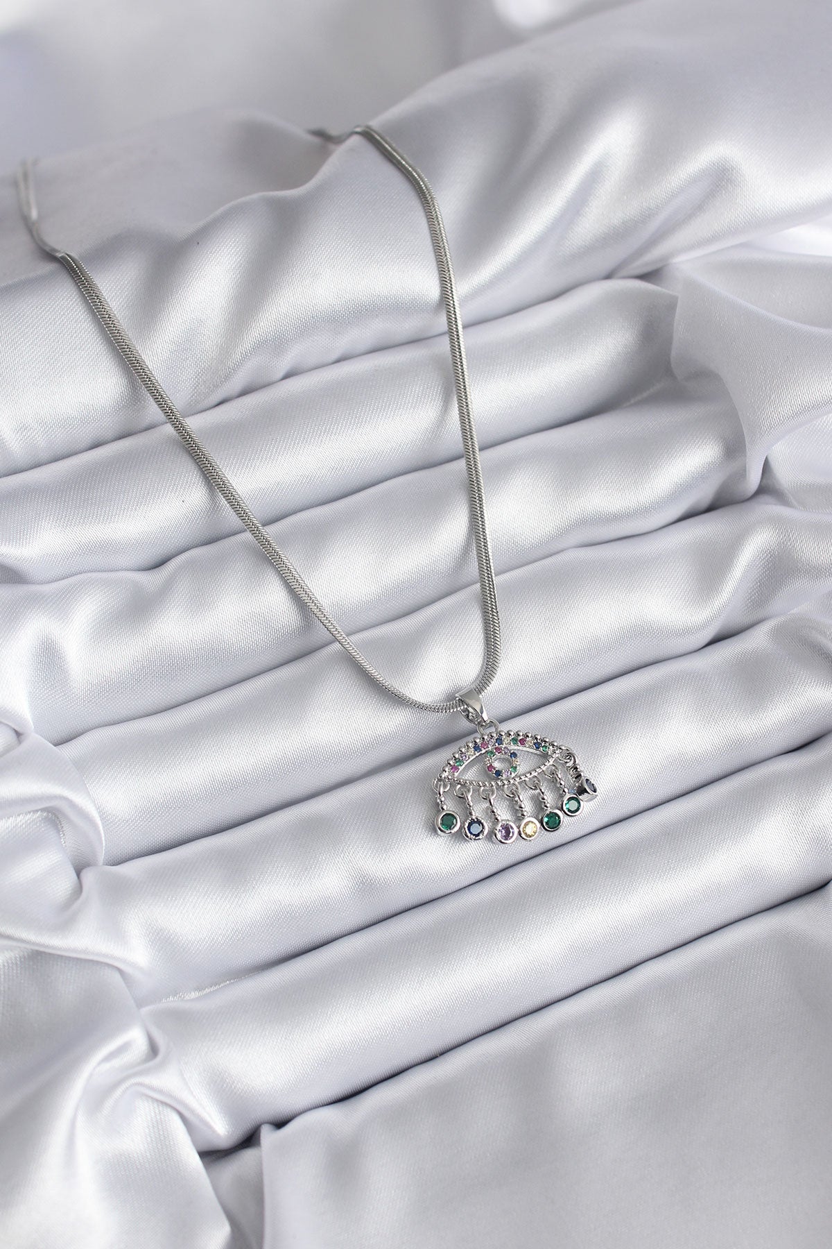 316L Steel Silver Color Italian Chain Zircon Stone Eye Figure Women's Necklace