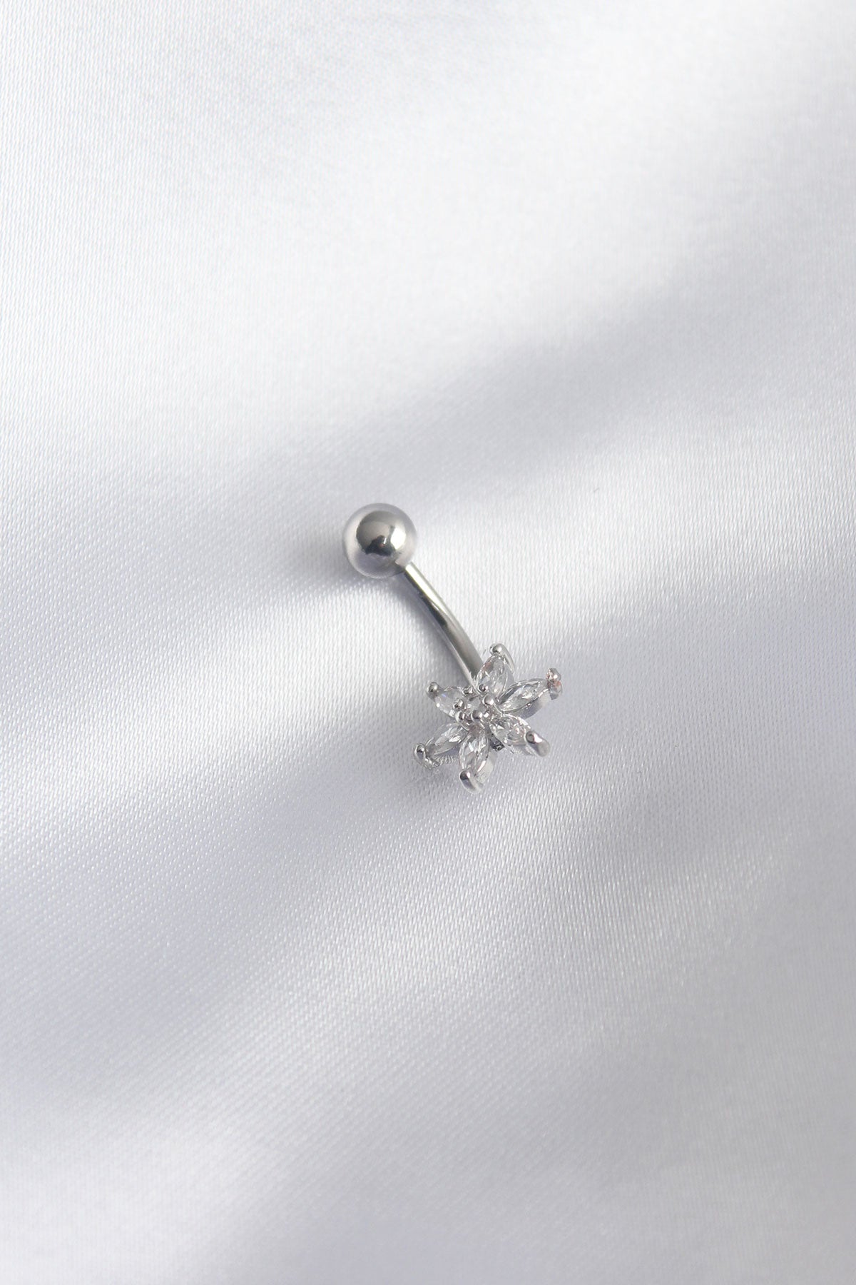 316L Surgical Steel Silver Color Zircon Stone Flower Model Women's Belly Piercing