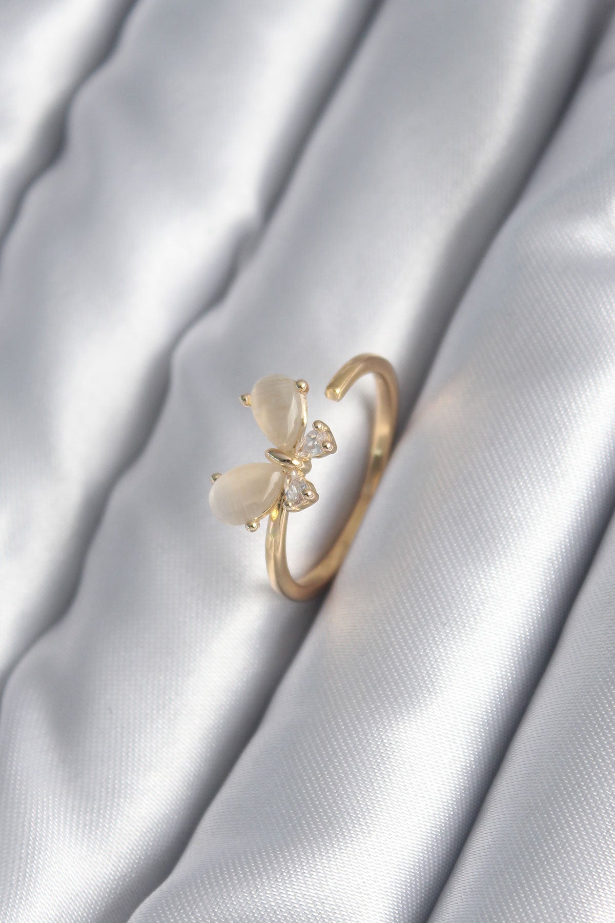 Brass Gold Color Zircon Stone Detail Butterfly Model Women's Ring