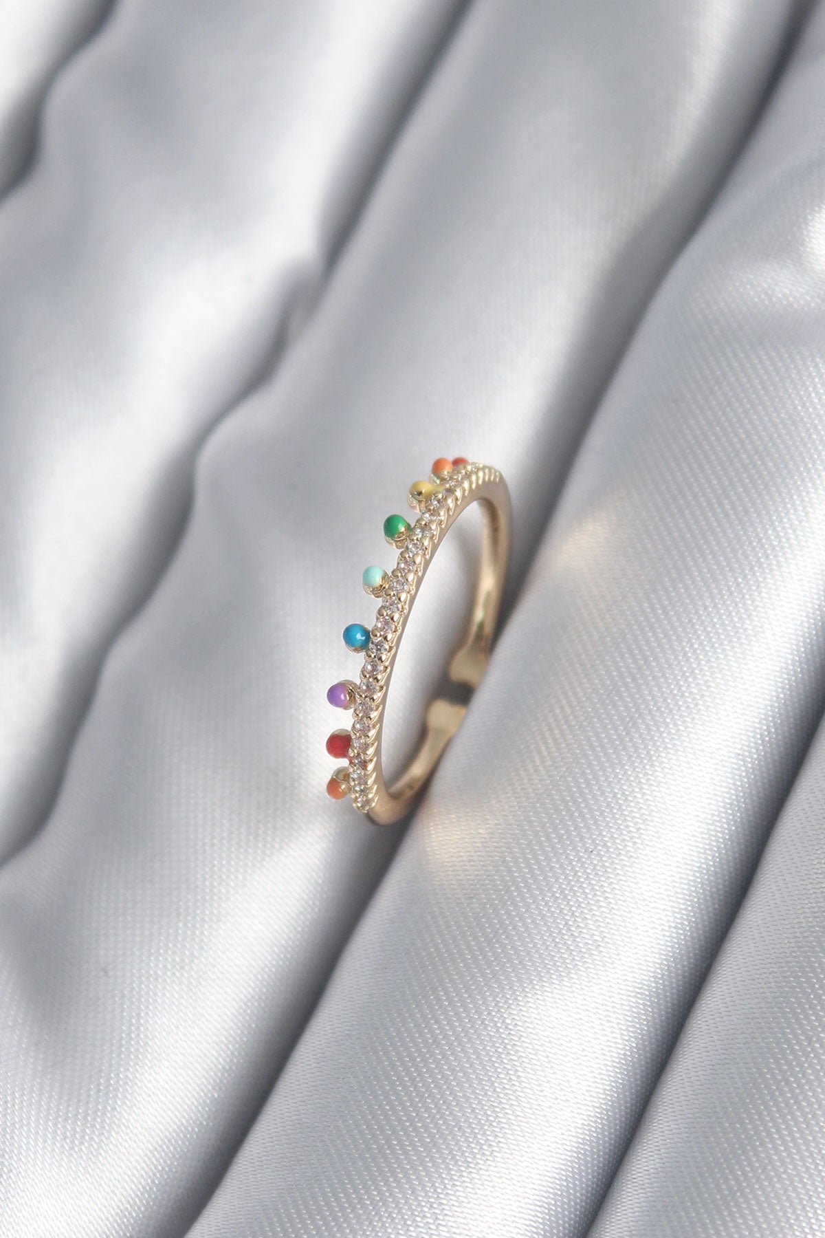 Brass Gold Color Zircon Stone Detail Women's Ring