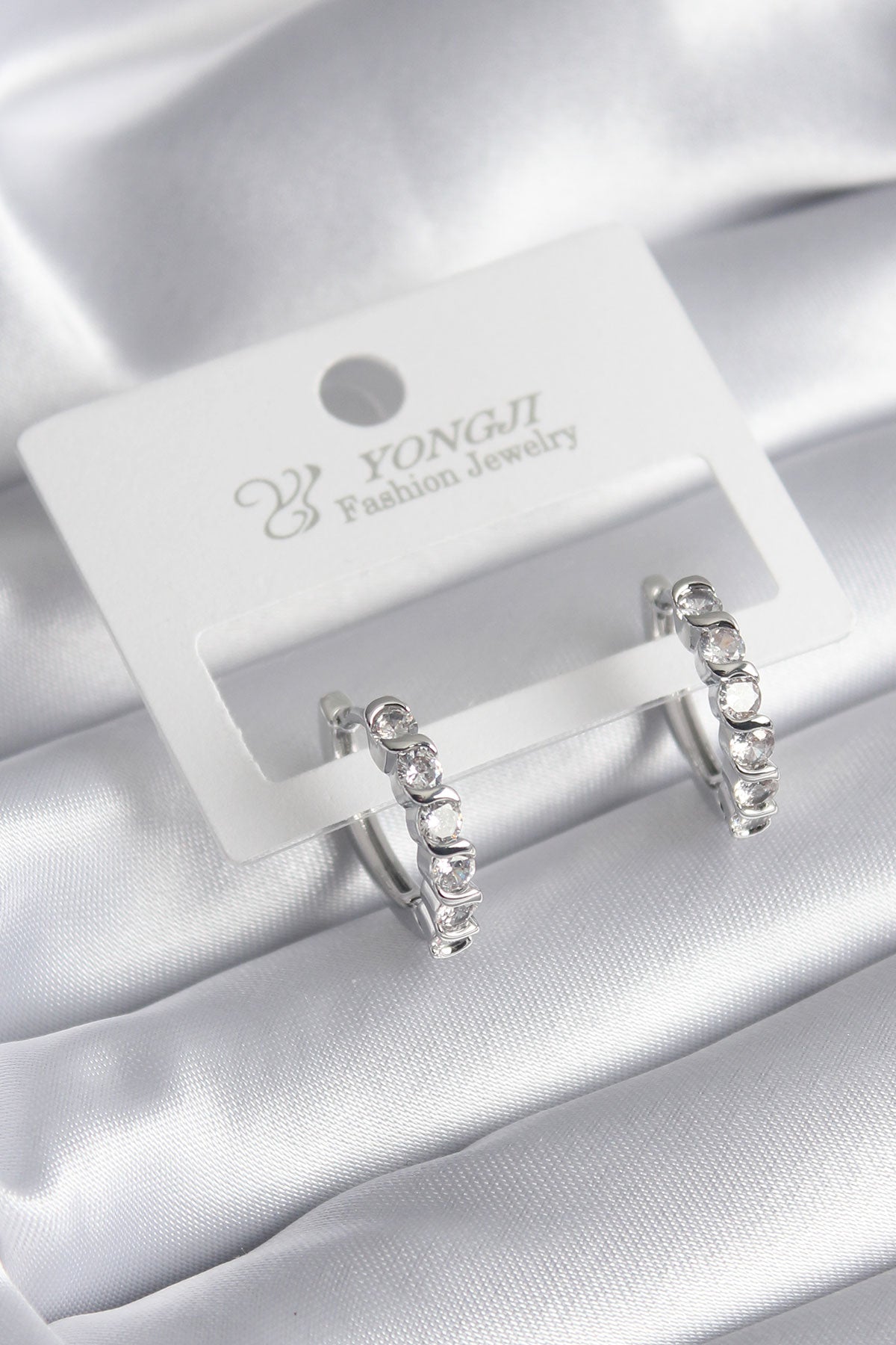 Brass Silver Color Zircon Stone Hoop Model Women's Earrings