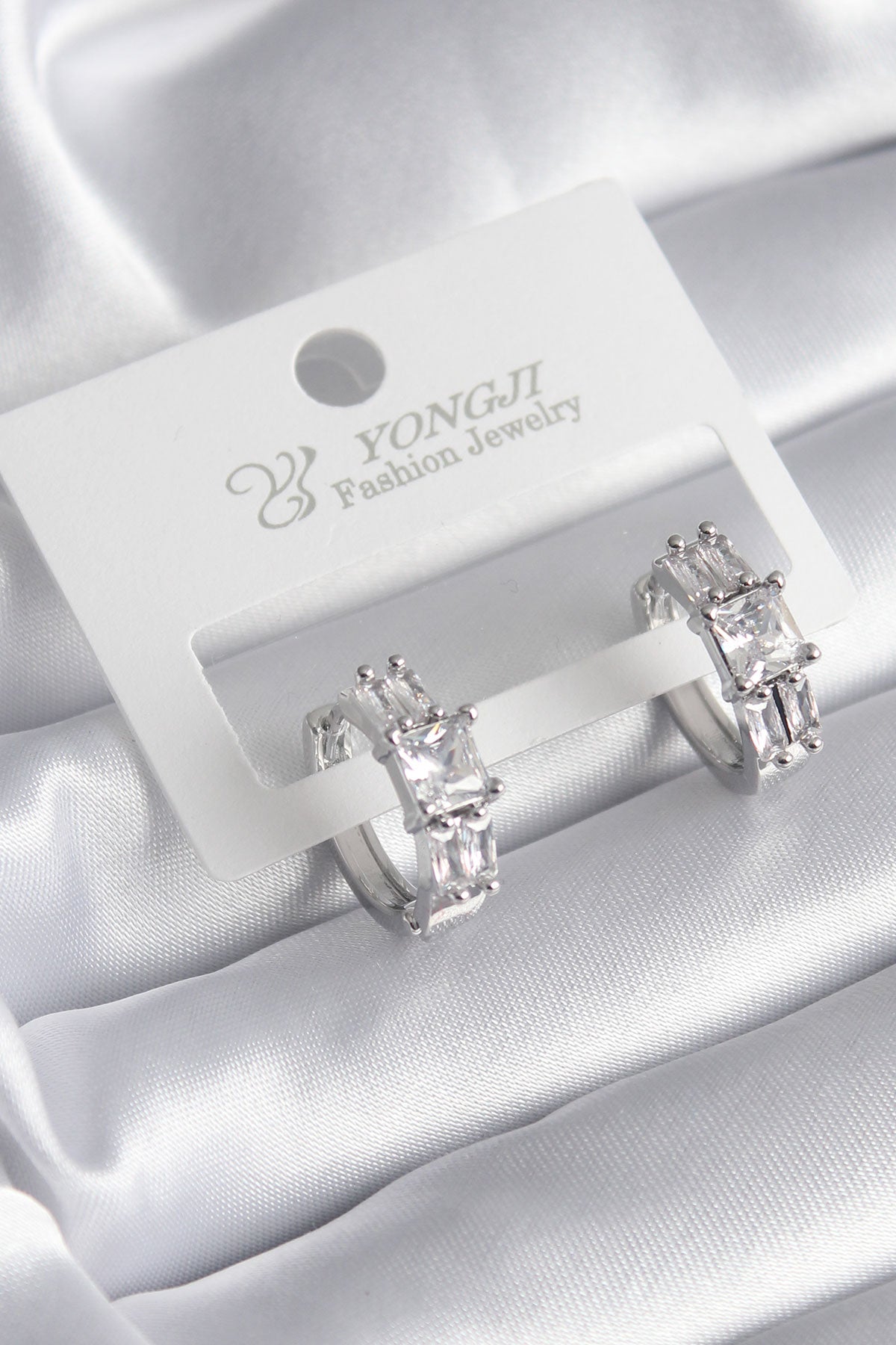 Brass Silver Color Square Zircon Stone Women's Earrings