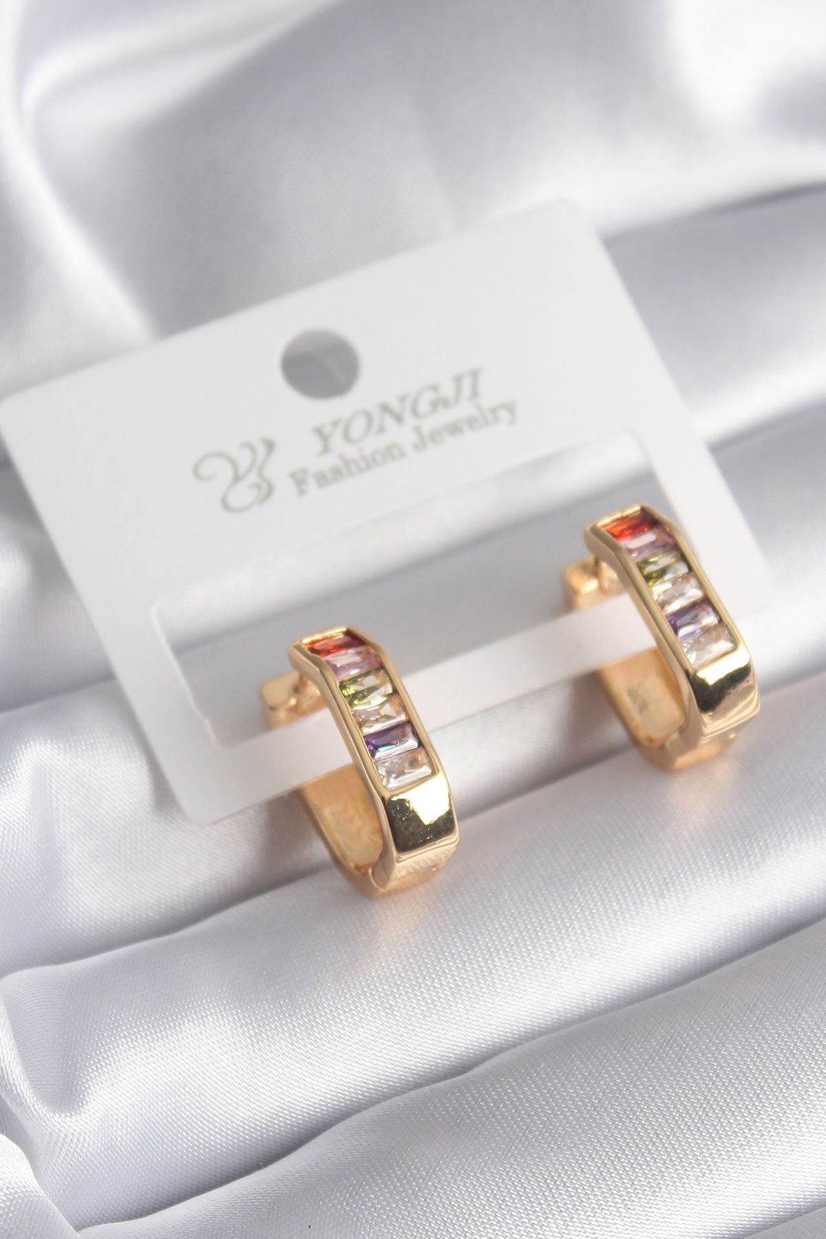 Brass Gold Color Colorful Zircon Stone Women's Earrings