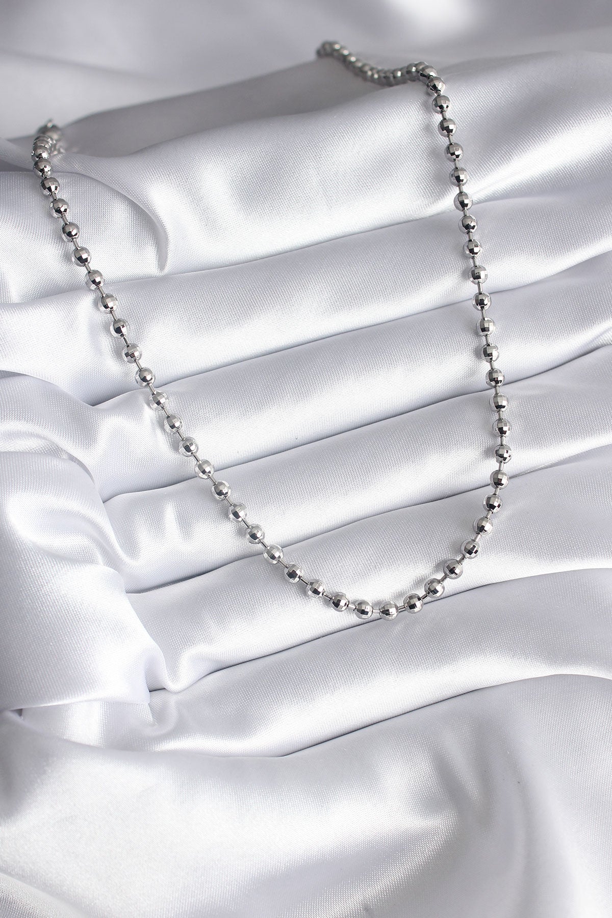 Brass Silver Color Ball Detail Women's Necklace