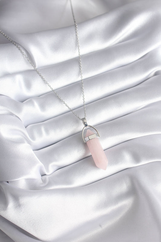 316L Steel Silver Color Pink Stone Women's Necklace