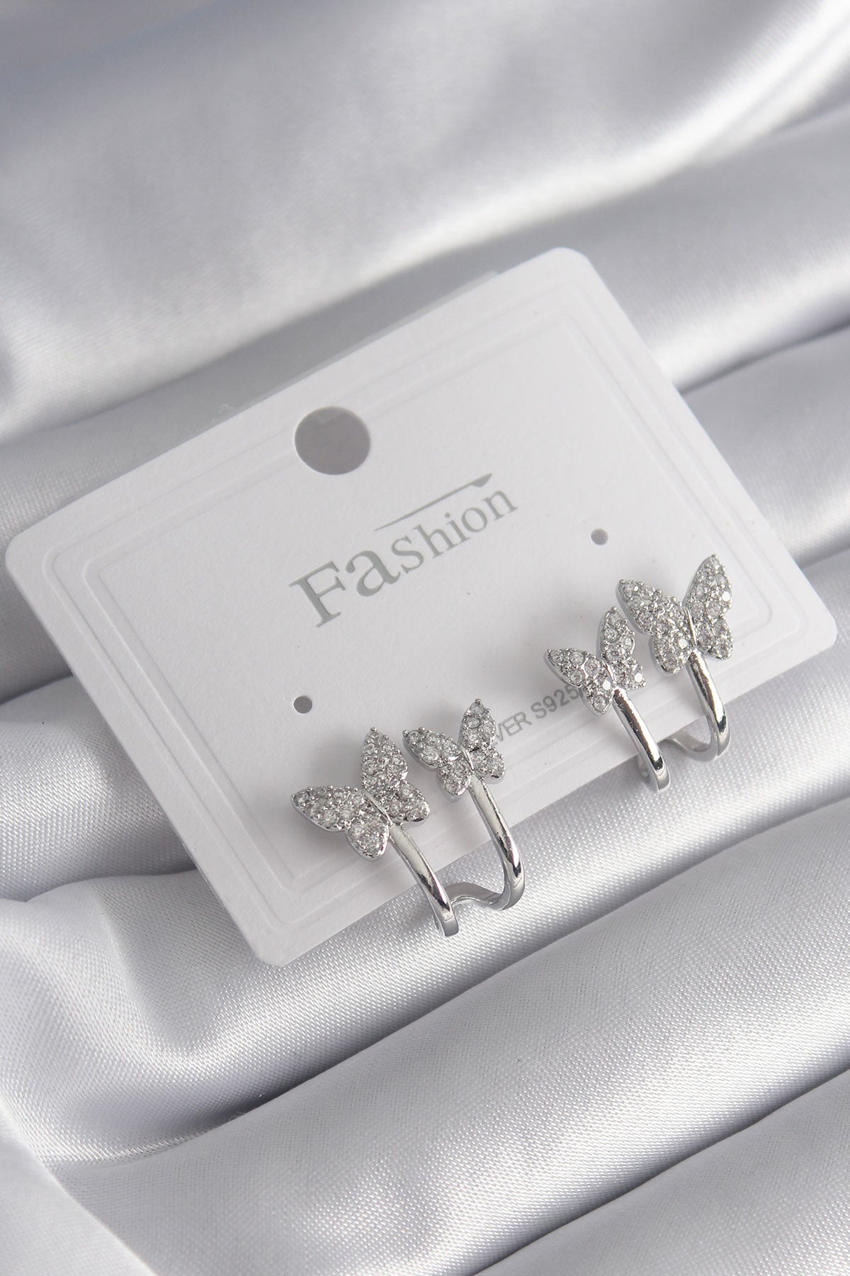 Brass Silver Color Zircon Stone Butterfly Model Women's Earrings