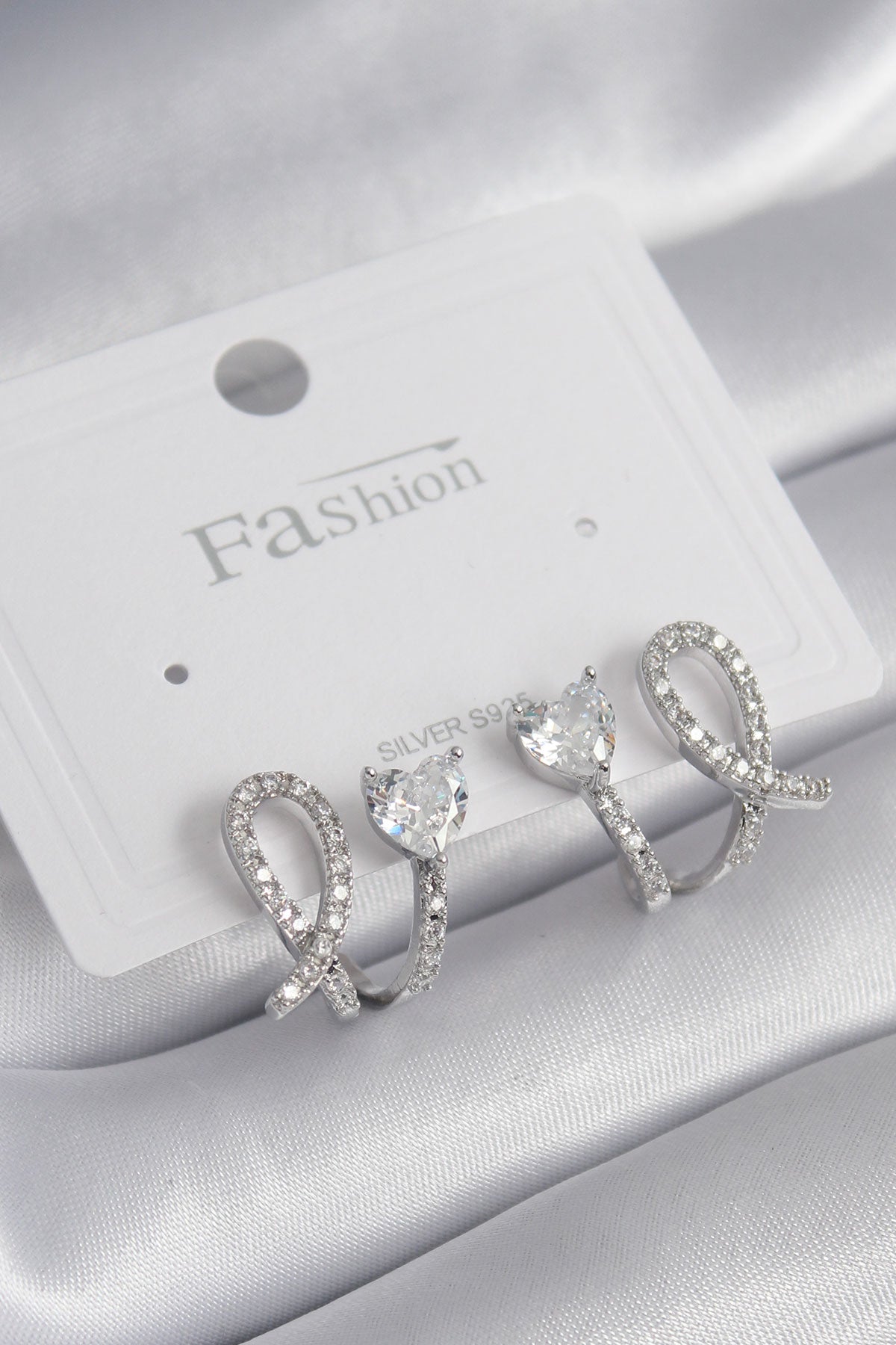 Brass Silver Color Heart Model Zircon Stone Women's Earrings