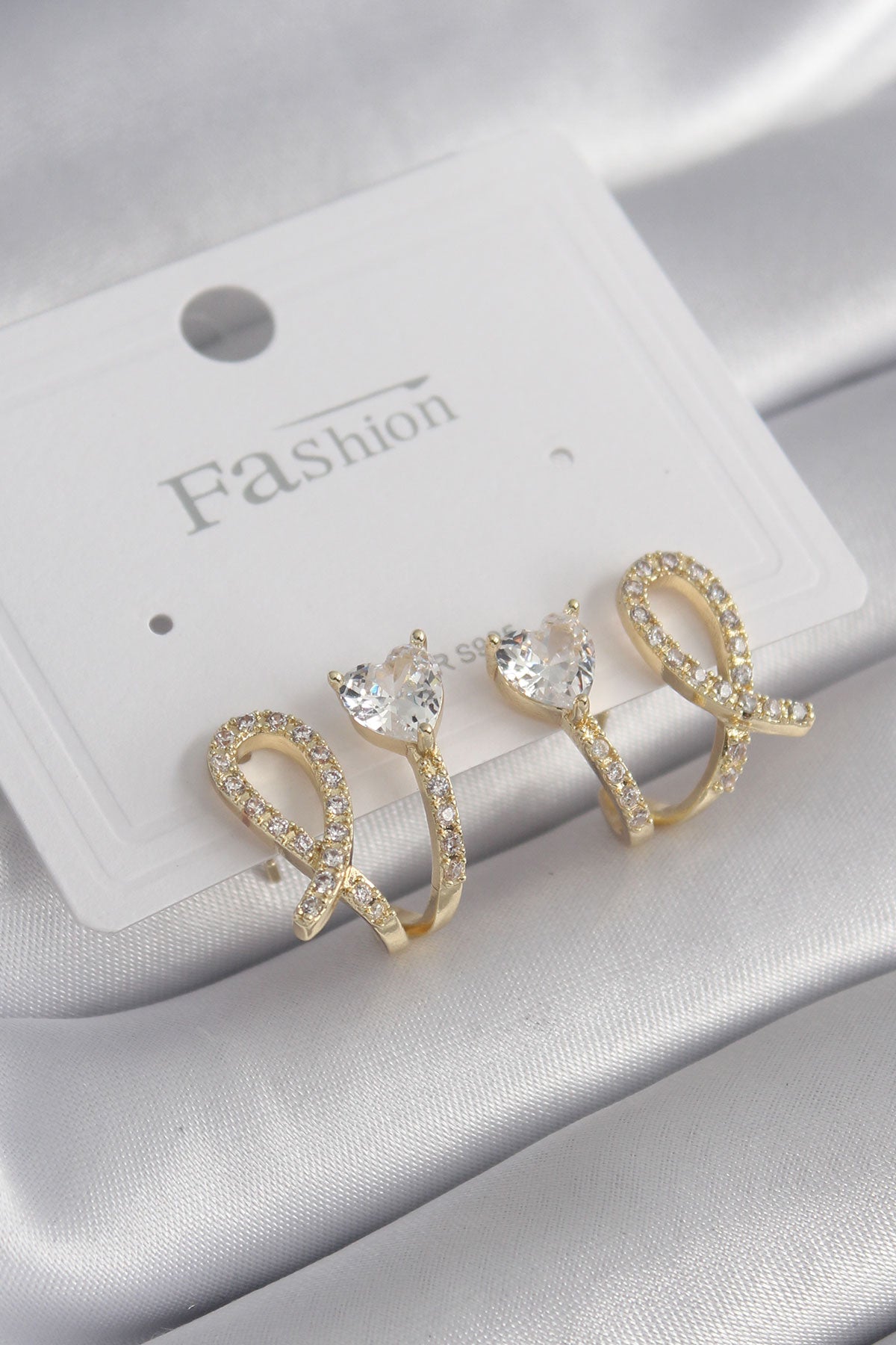 Brass Silver Color Zircon Stone Heart Model Women's Earrings