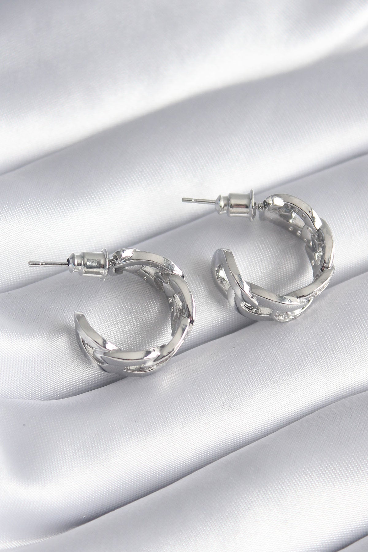 Brass Silver Color Zircon Stone Chain Model Women's Earrings