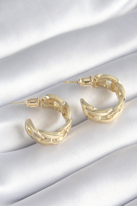 Brass Gold Color Zircon Stone Detail Chain Model Women's Earrings