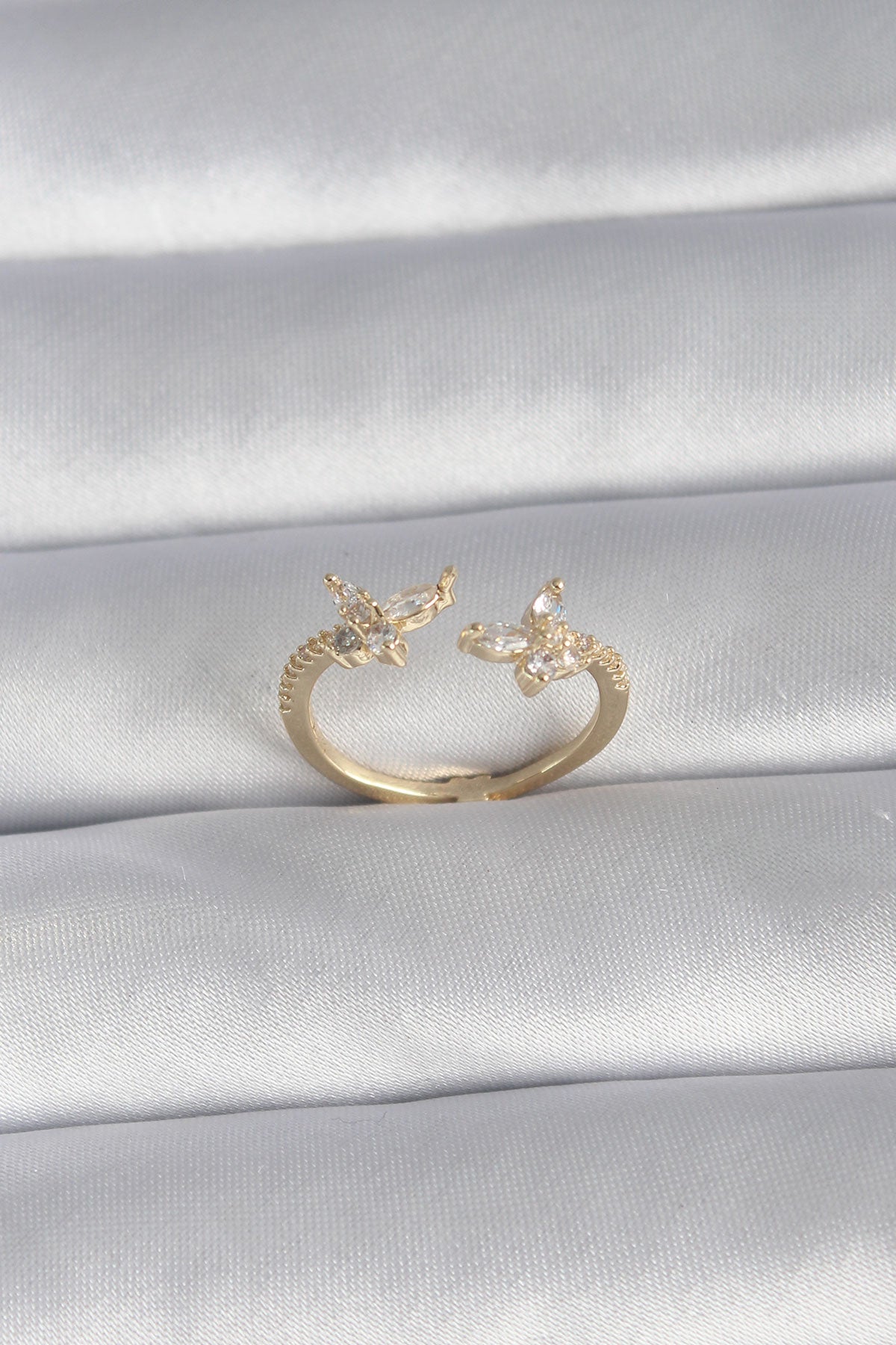 Brass Gold Color Zircon Stone Butterfly Model Women's Ring