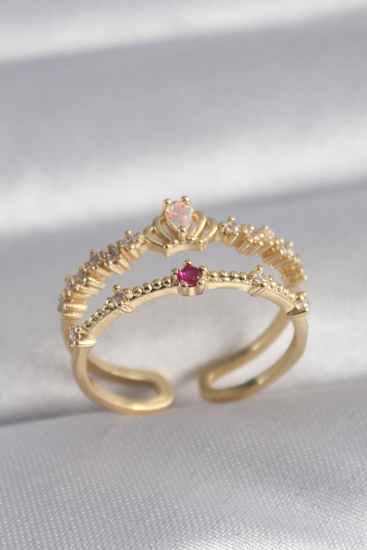 Brass Gold Color Zircon Stone Crown Model Women's Ring