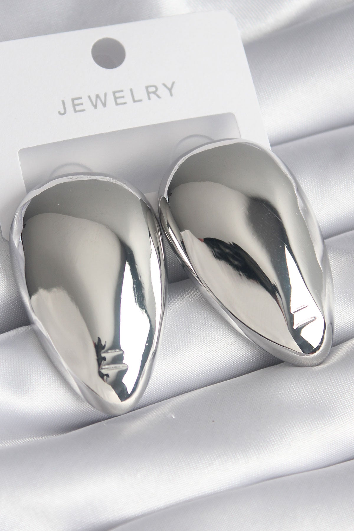 Brass Silver Color Almond Model Women's Earrings