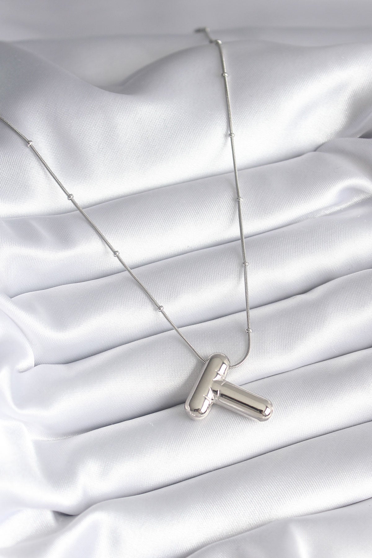 316L Steel Silver Color Bubble "T" Letter Model Women's Necklace