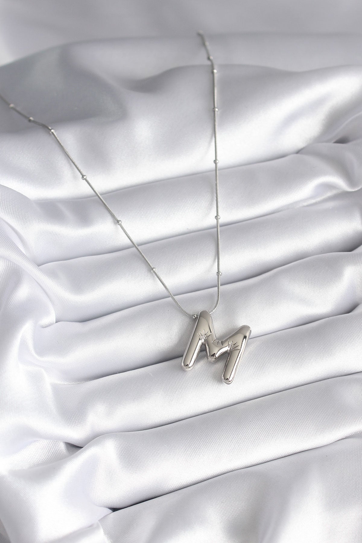 316L Steel Silver Color Bubble "M" Letter Model Women's Necklace