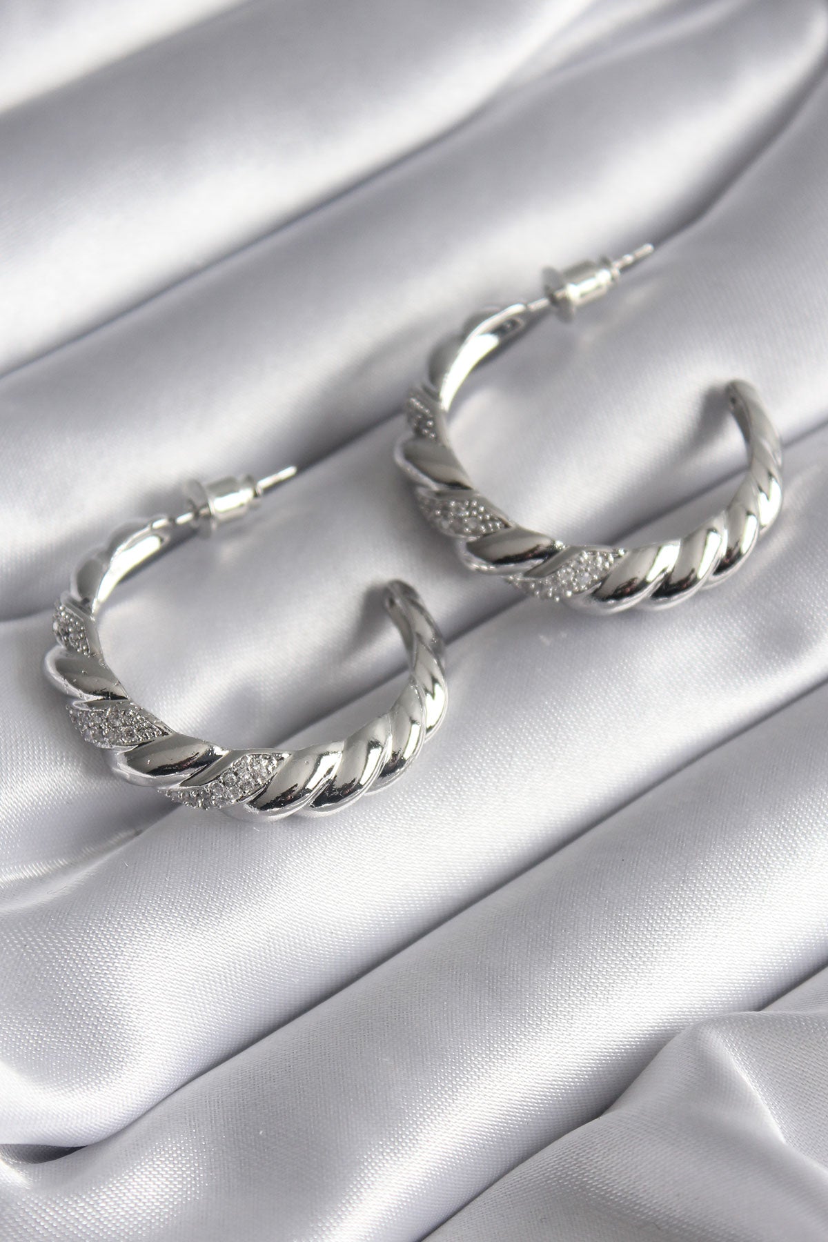 Brass Silver Color Zircon Stone Spiral Model Women's Earrings