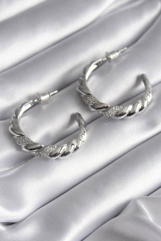 Brass Silver Color Zircon Stone Spiral Model Women's Earrings