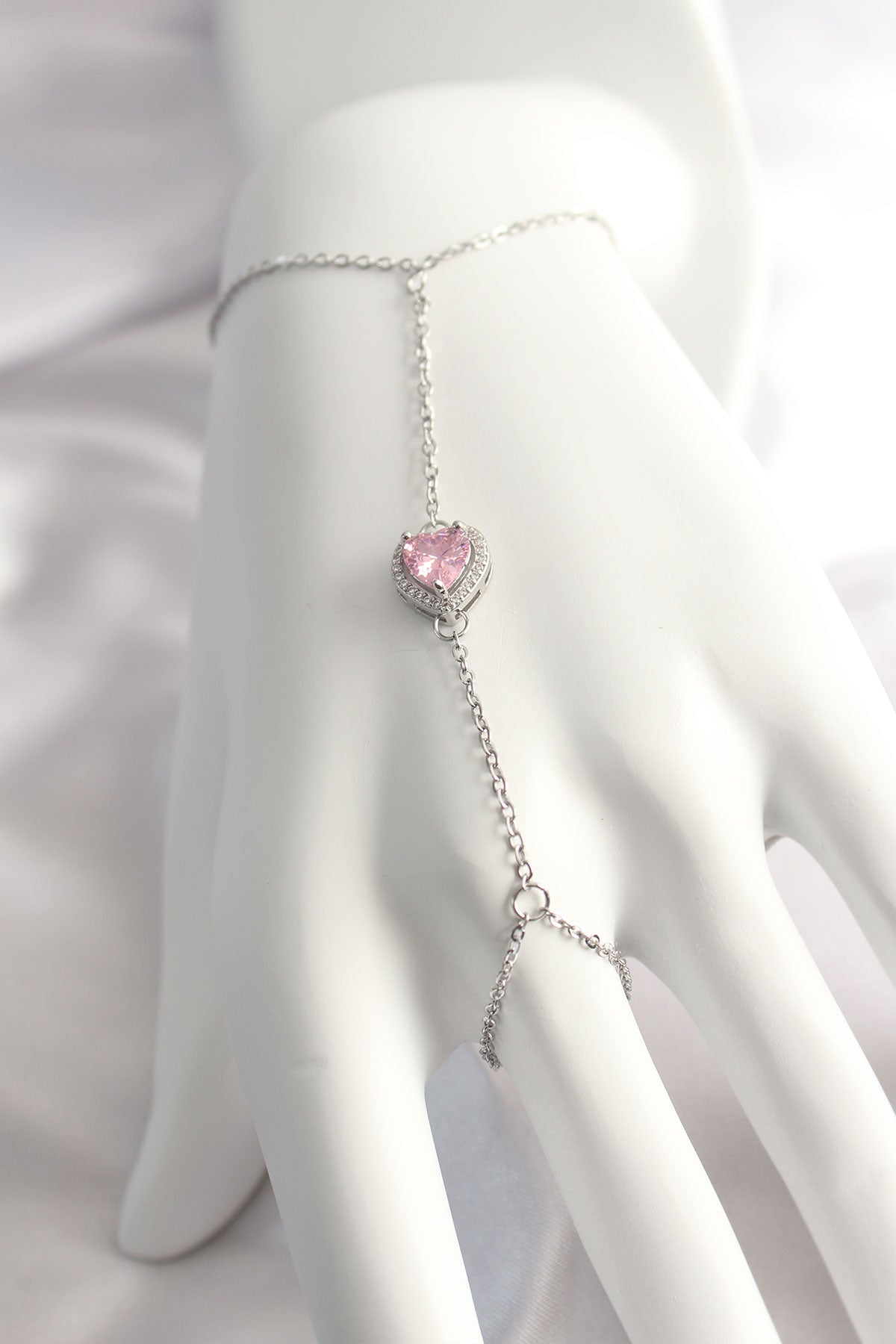 316L Steel Silver Color Pink Zircon Stone Heart Shahmaran