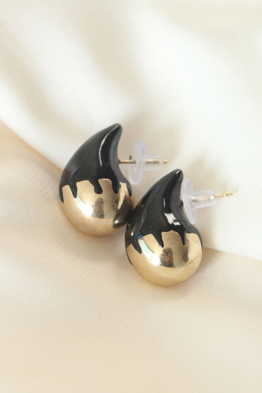 Minimal Black Enameled Two-Tone Drop Earrings