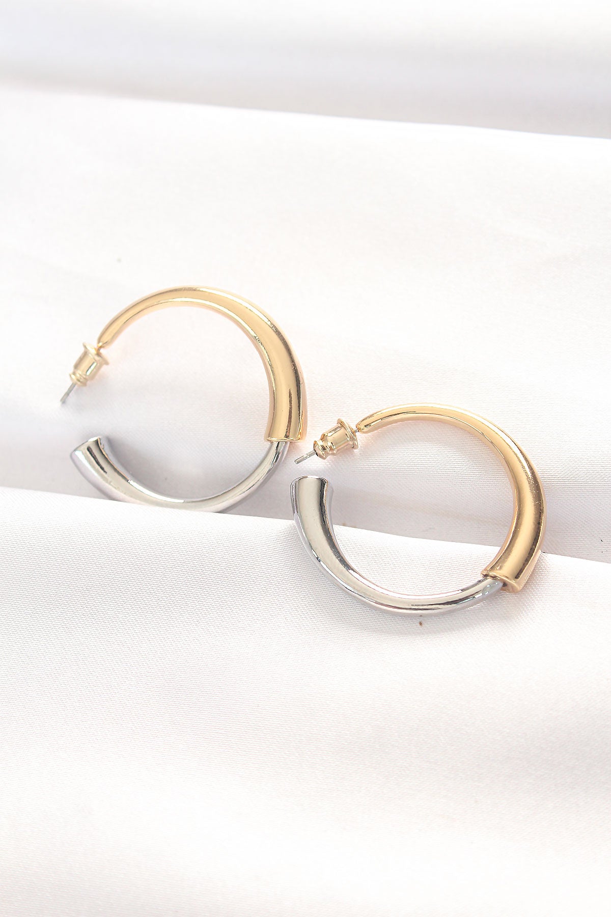 Brass Two-Tone Hoop Earrings
