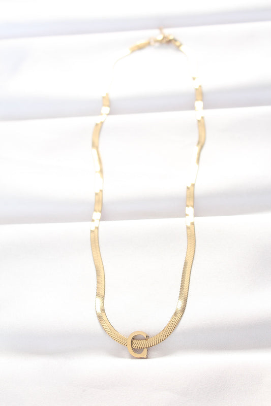 316L Steel C Letter Gold Color Italian Chain Necklace