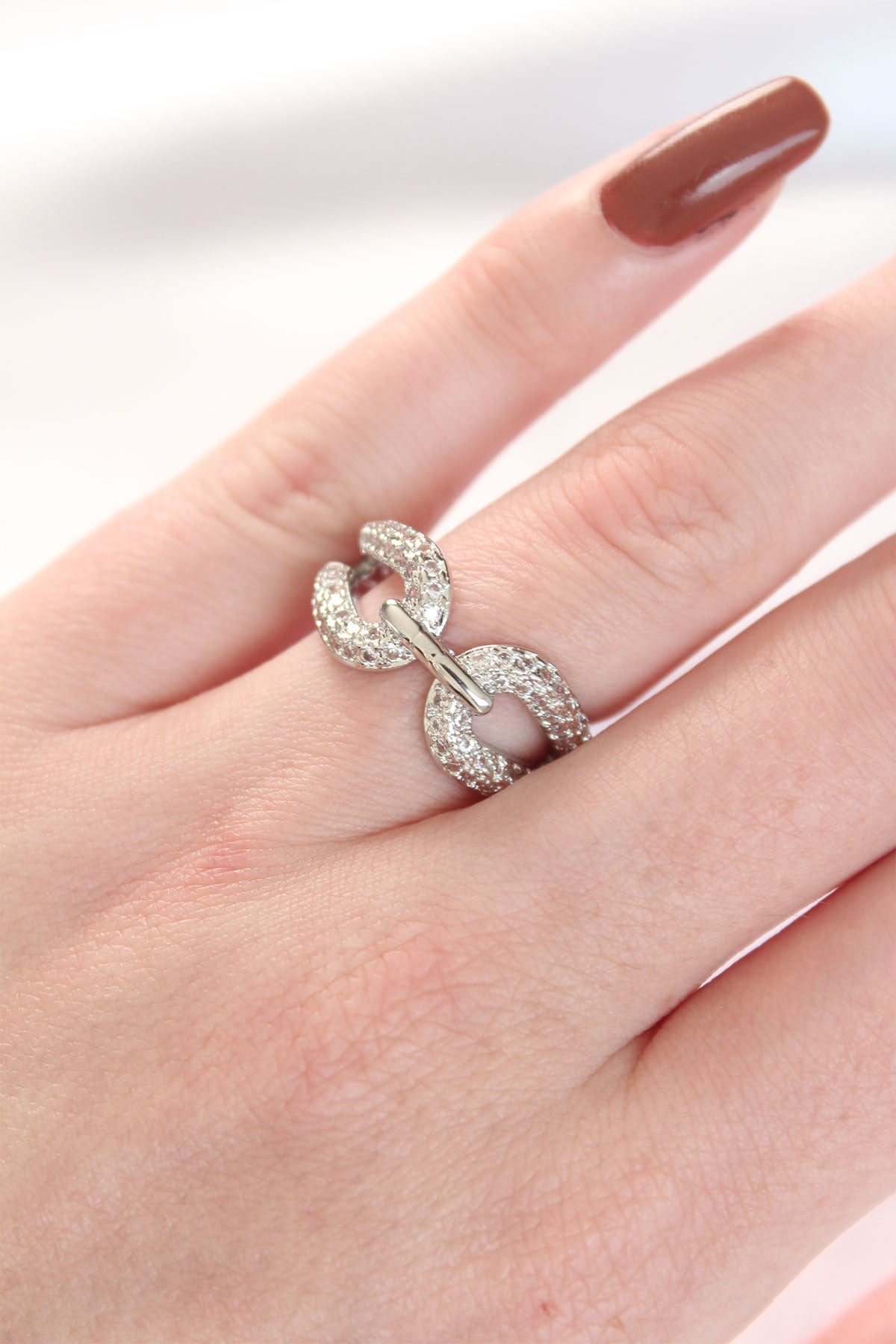 Zircon Stone Silver Color Adjustable Ring