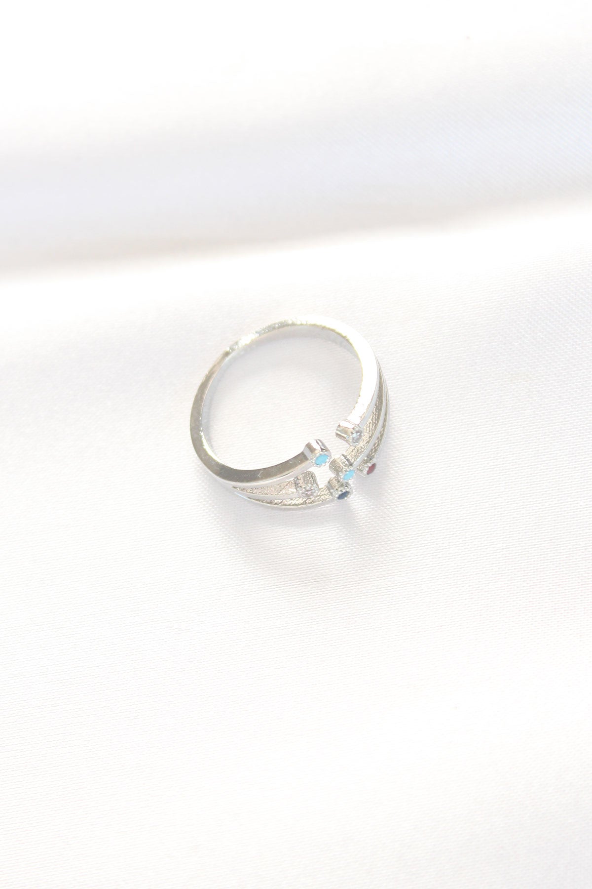 Silver Color Adjustable Ring with Colorful Zircon Stone